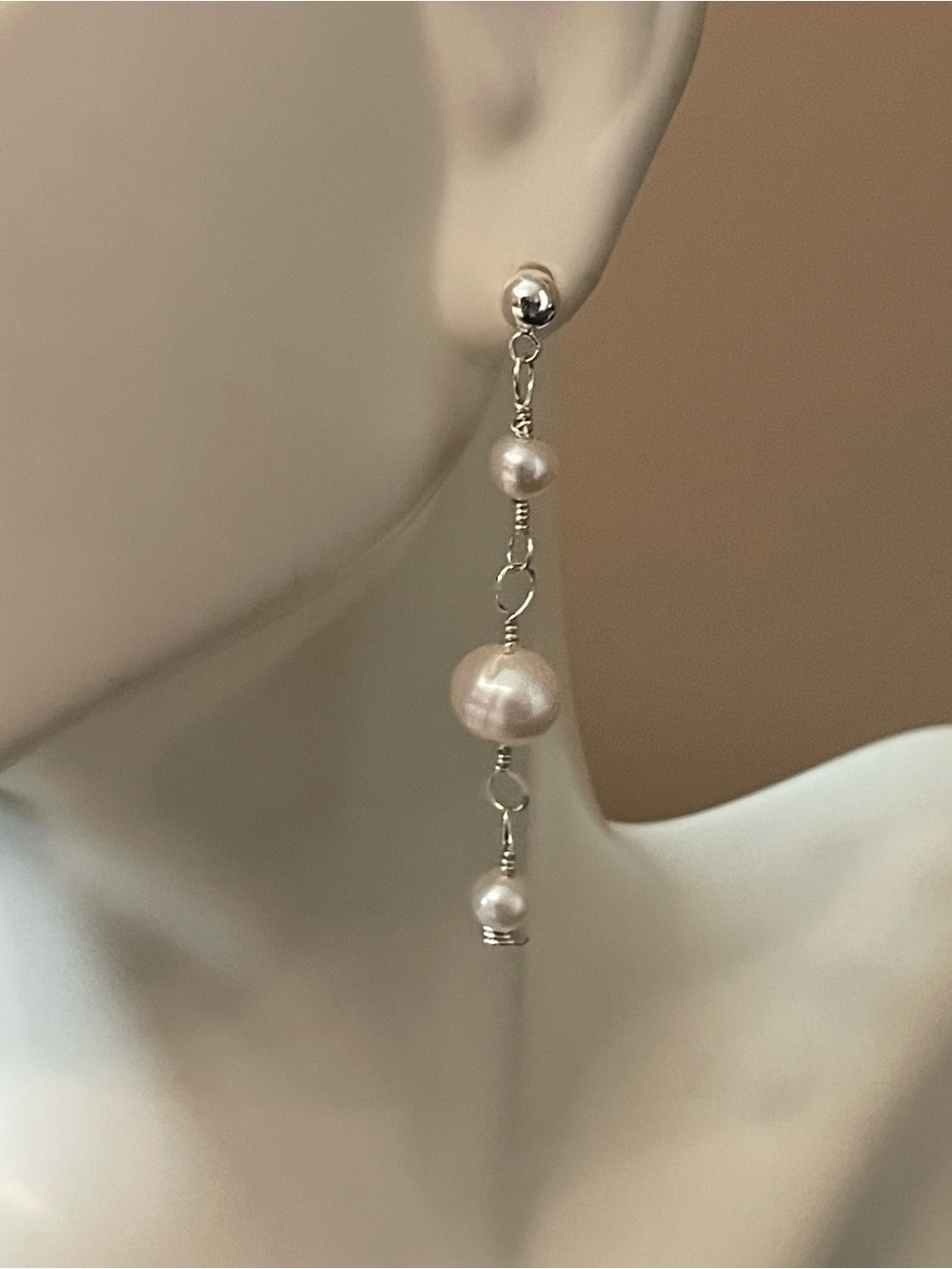 Hand Crafted Silver and White Pearl Drop Earrings